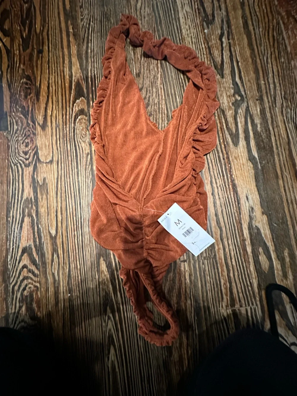 AKIRA Rusty Orange Ruched Bodysuit